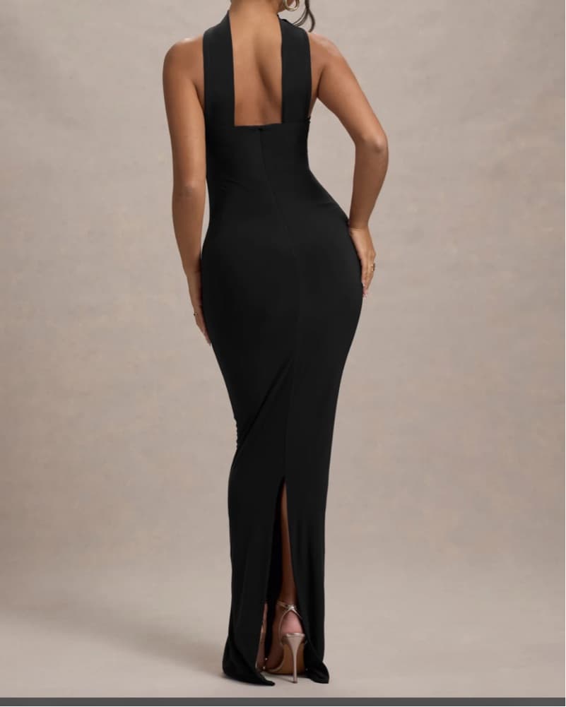 Black Bandeau Maxi Dress With Collar - Image 2