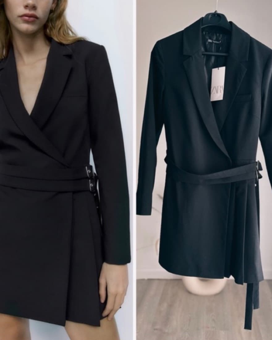 Zara Pleated Blazer Dress Black - Image 5
