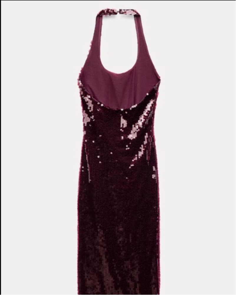 Zara Burgundy Sequin Dress Stretchy - Image 2