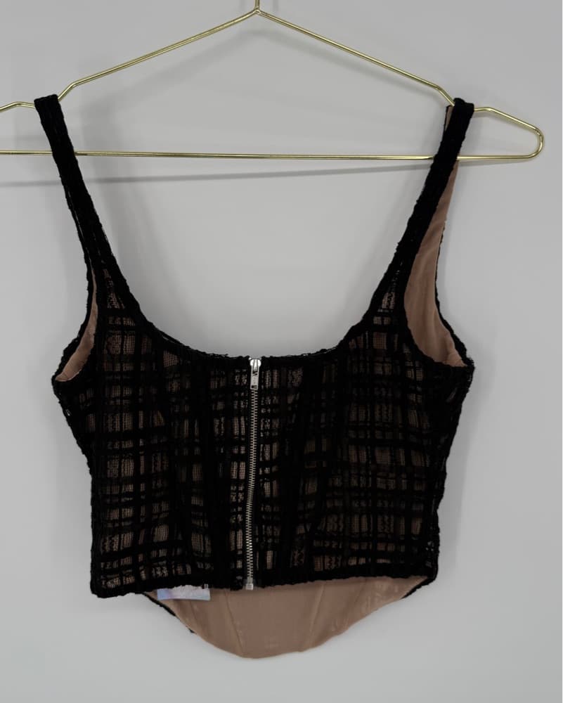 White Fox Spiderweb Lace Crochet Corset Bustier Crop Top - Image 2