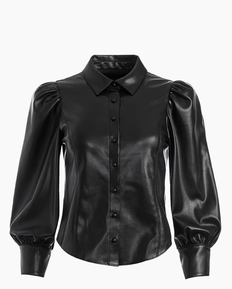 Nadine Puff-Sleeve Vegan Leather Blouse - Image 2