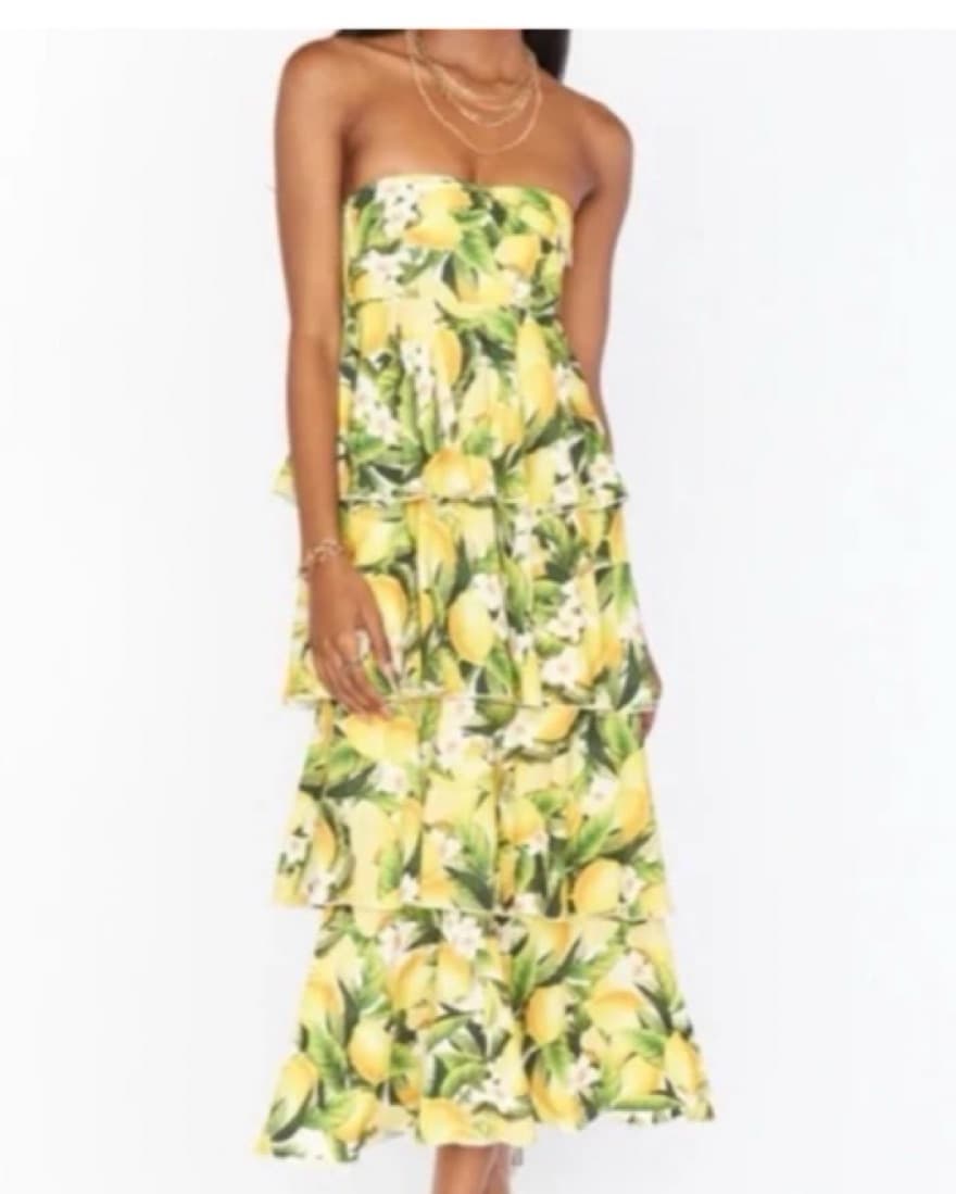 Mid Length Ruffle Tier Lemon Dress  - Image 1