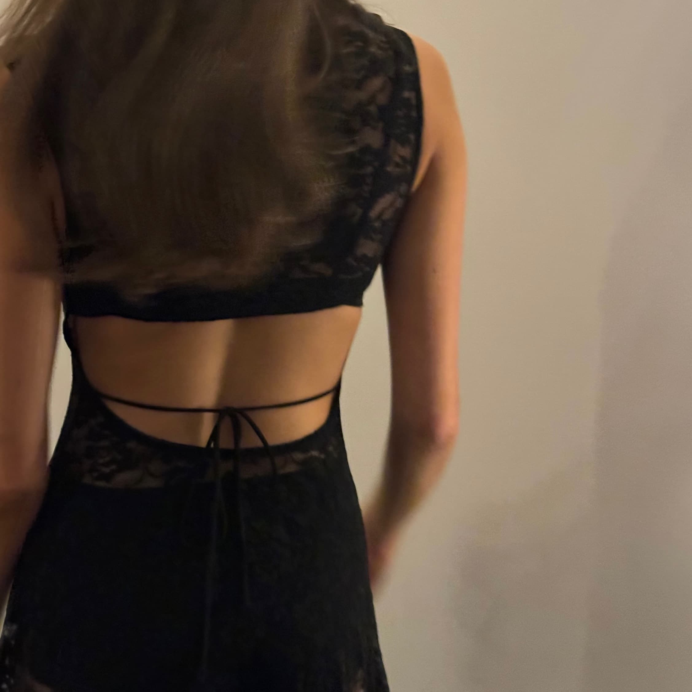 Black Lace Open Back Dress - Image 2