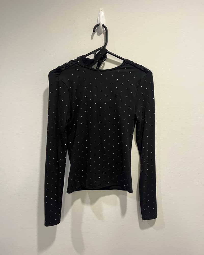 Black Sequin Top with Neck Tie - Image 5