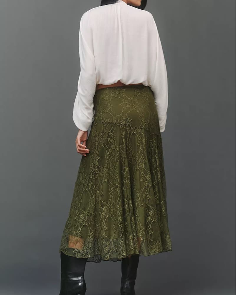 Anthro Drop-Waist Lace Midi Skirt - Image 3