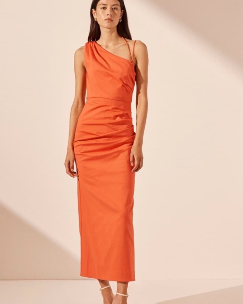 Shona Joy Orange Asymmetrical Maxi Dress - Image 1