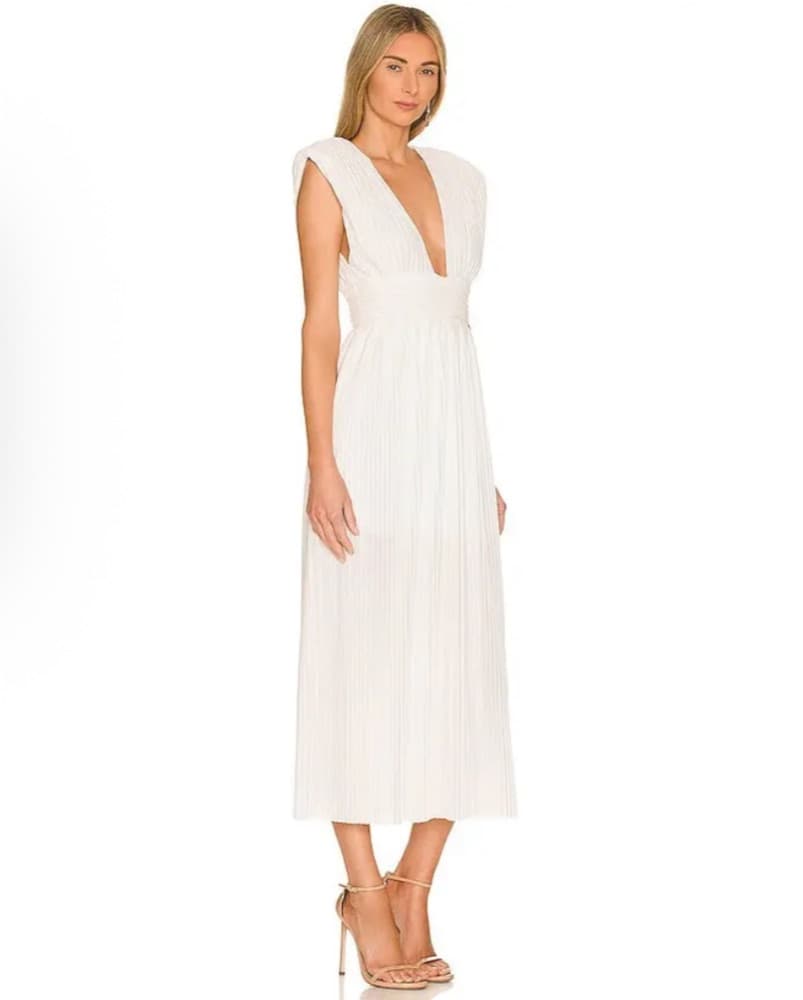 White Pleated Open Back Midi Dress - Image 1
