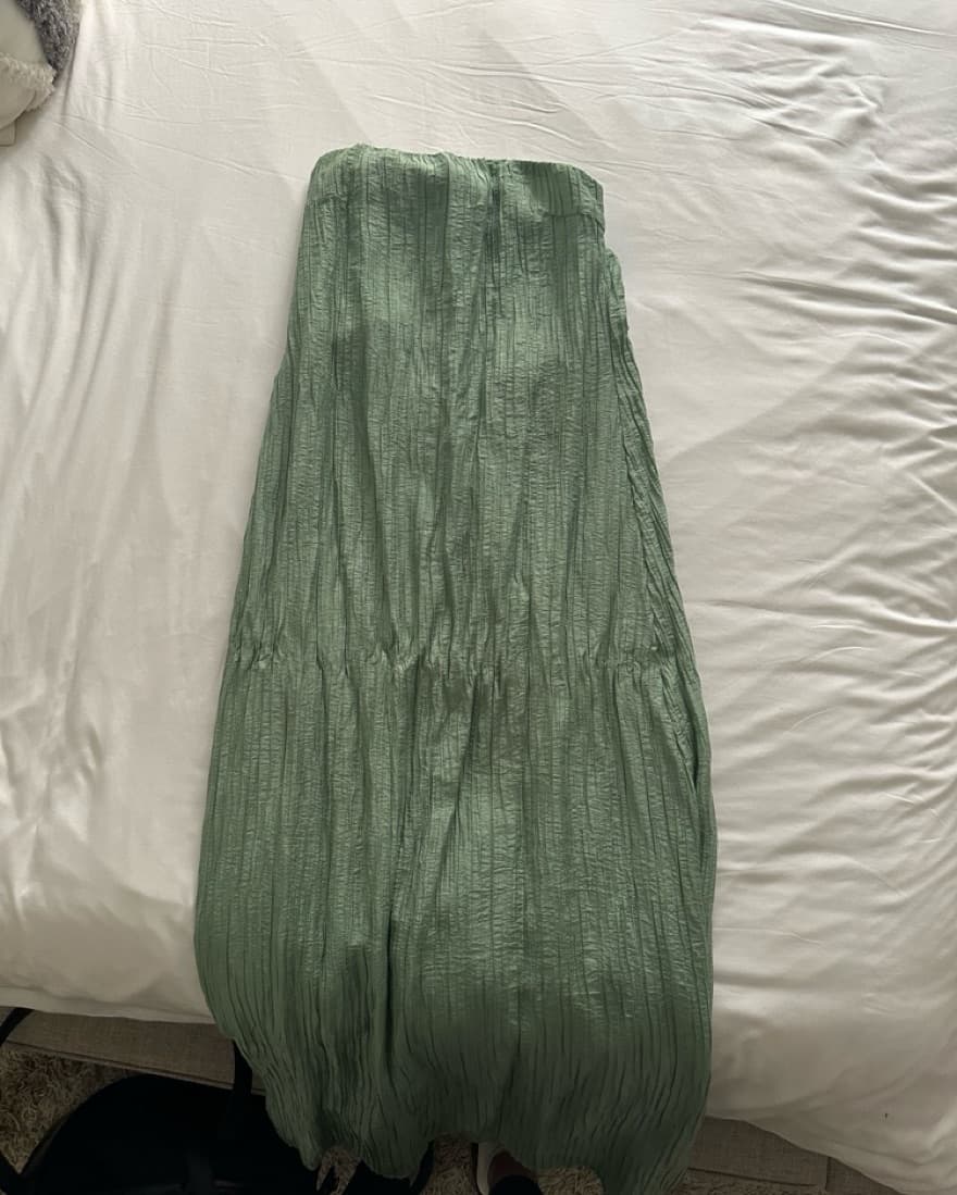 Sage Green Plisse Cutout Strapless Dress - Image 4