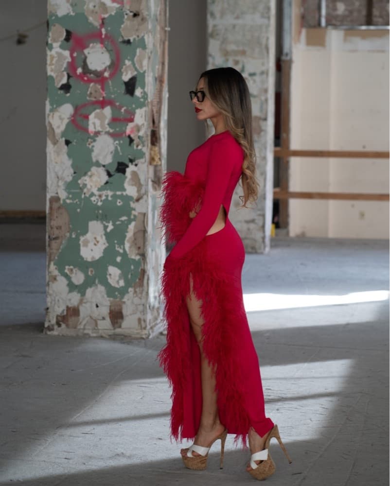 Lapointe Vibrant Feather-Trimmed Dress - Image 1