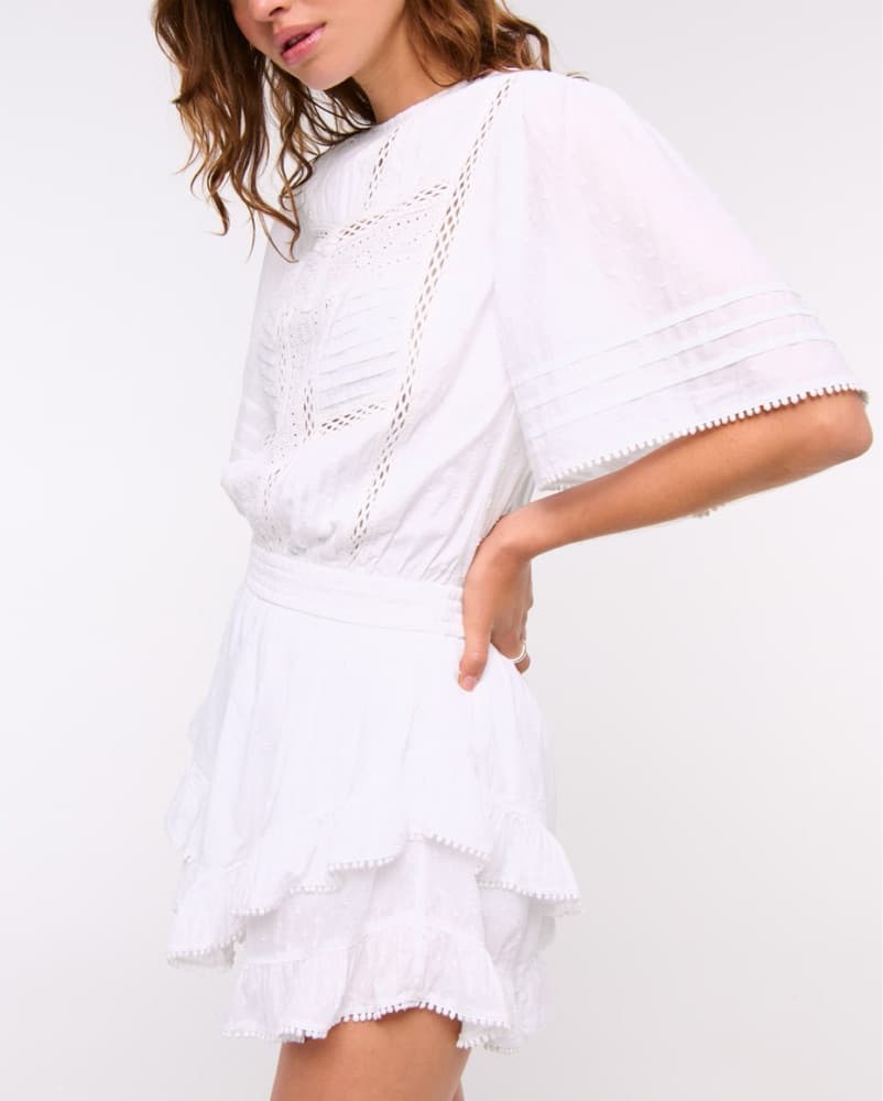 White Lace Ruffle Cotton Mini Dress  - Image 4