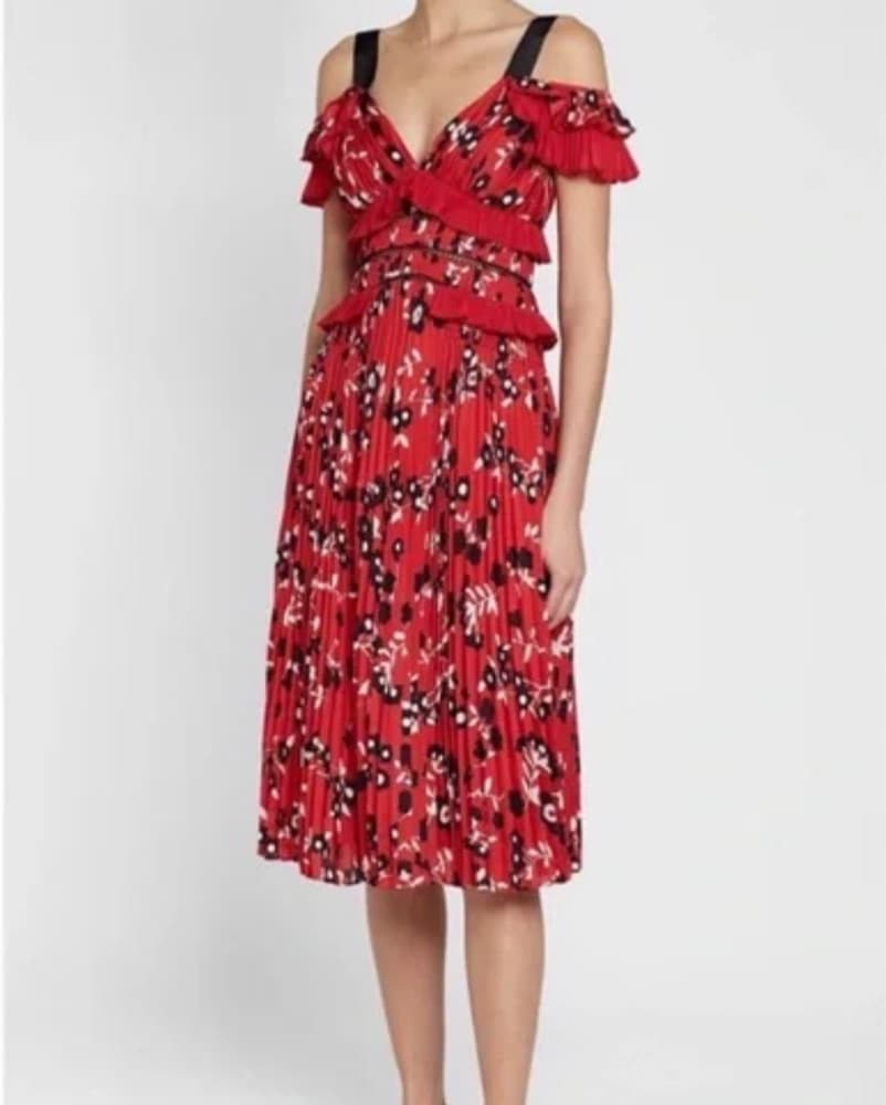 Self Portrait Red Floral Midi Dress - Image 1