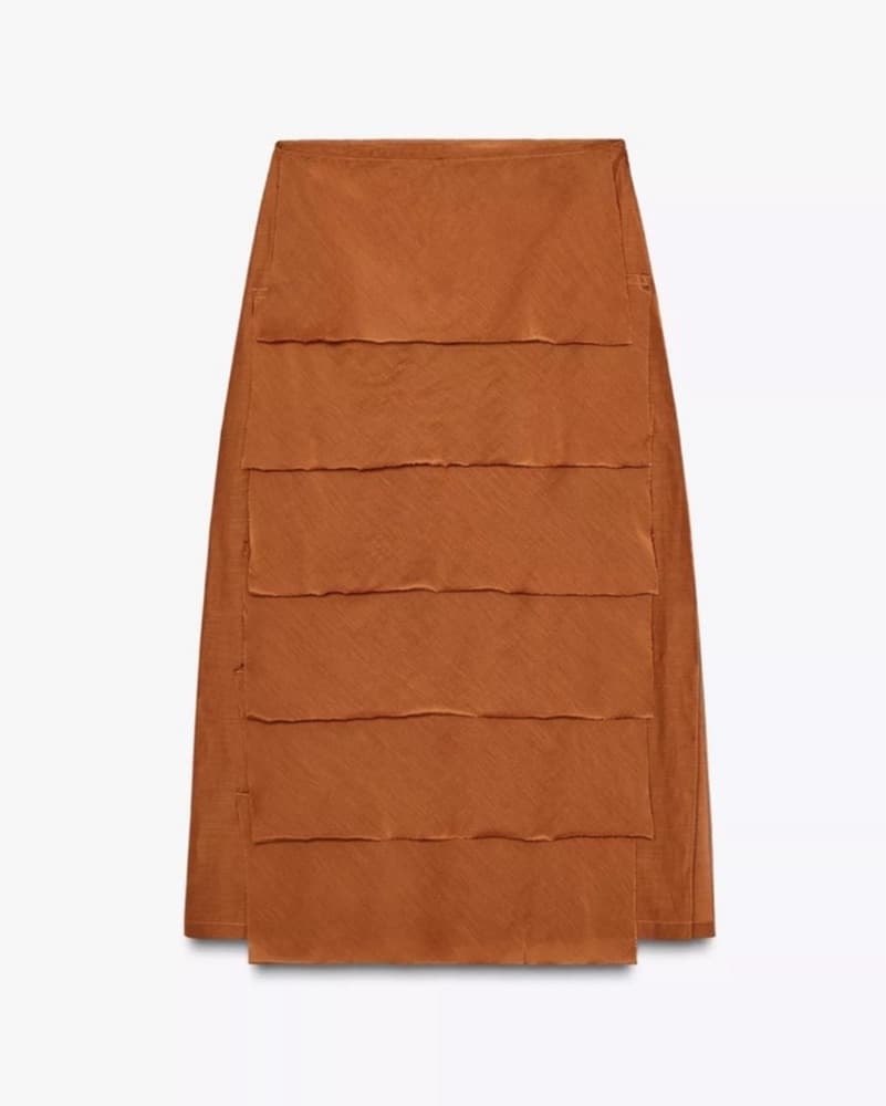 Zara Rust Suede Ruffle Midi Skirt - Image 3