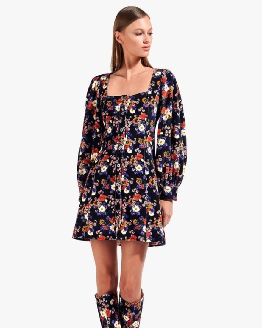STAUD Chandler Velvet Dress Black Floral - Image 1