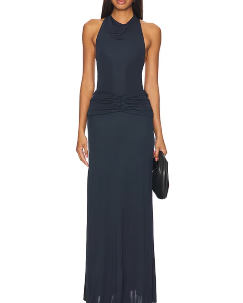 Navy Blue Solid & Striped Maxi Dress - Image 2