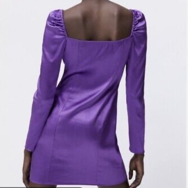 Zara Purple Satin Long Sleeve Mini Dress - Image 2