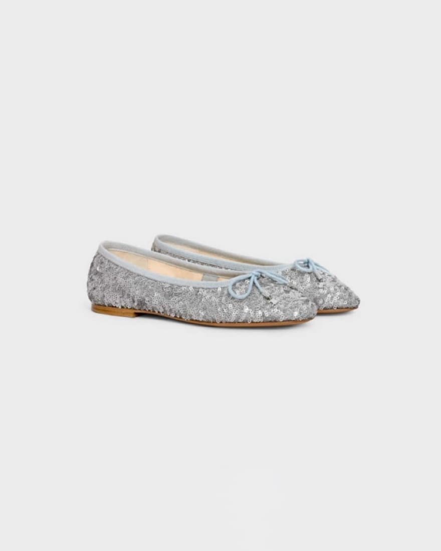 $820 CELINE Silver Sequin Ballet Flats - Image 1
