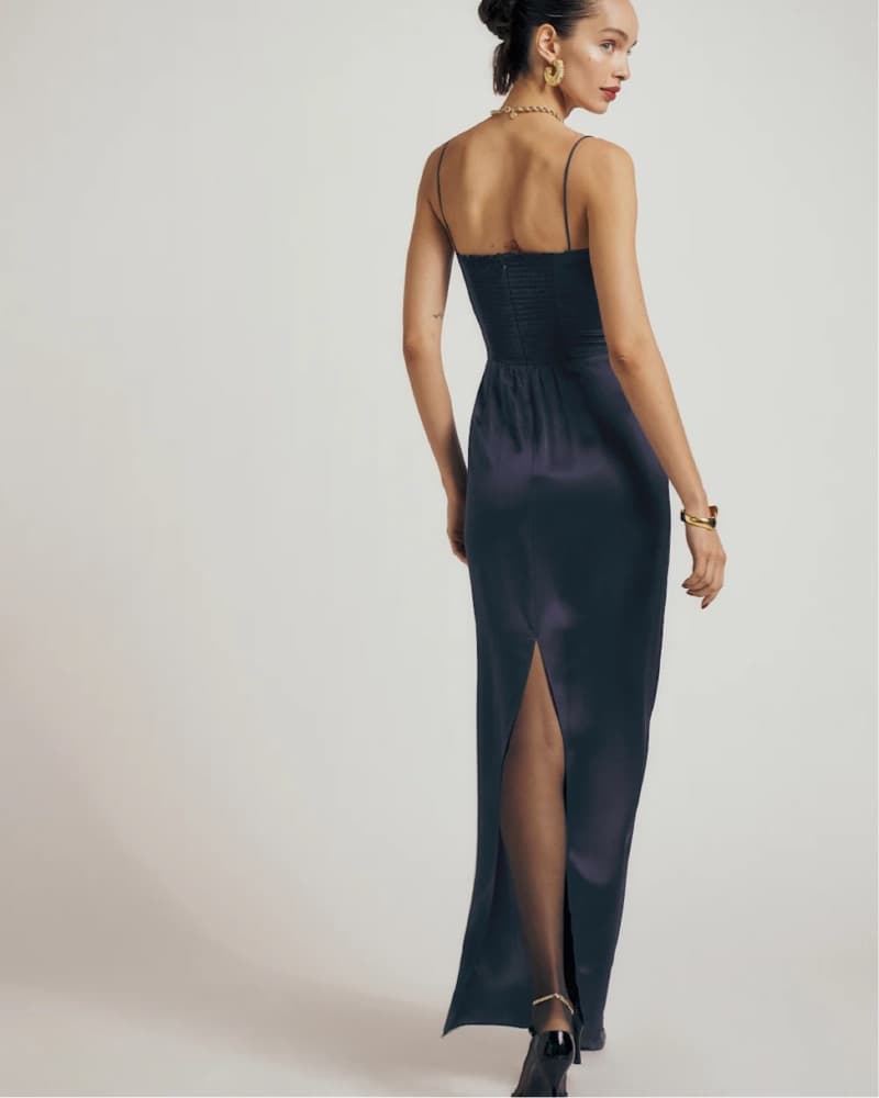 Reformation Frankie Silk Dress Navy - Image 3