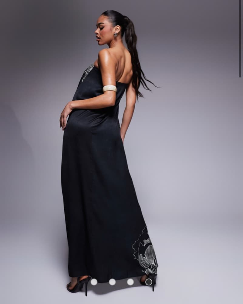 Satin Maxi Dress In Black Floral - Image 2