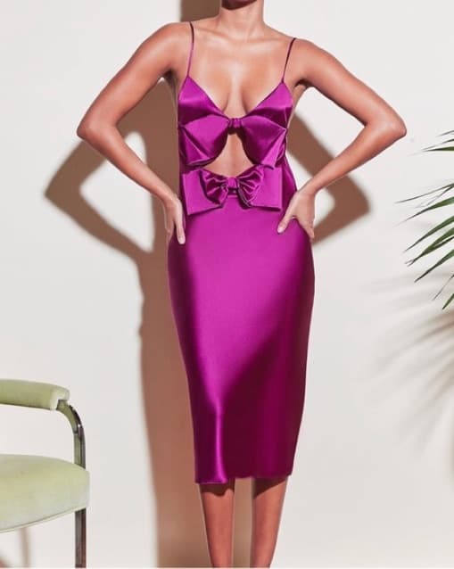 Bow Slip Dress In Purple  - Image 1