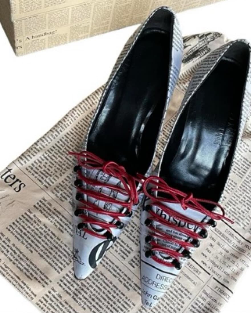 *RARE* Galliano Newspaper Lace-Up Heels - Image 5