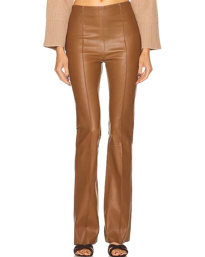 High Waist Stretch Leather Flare Pants - Image 1