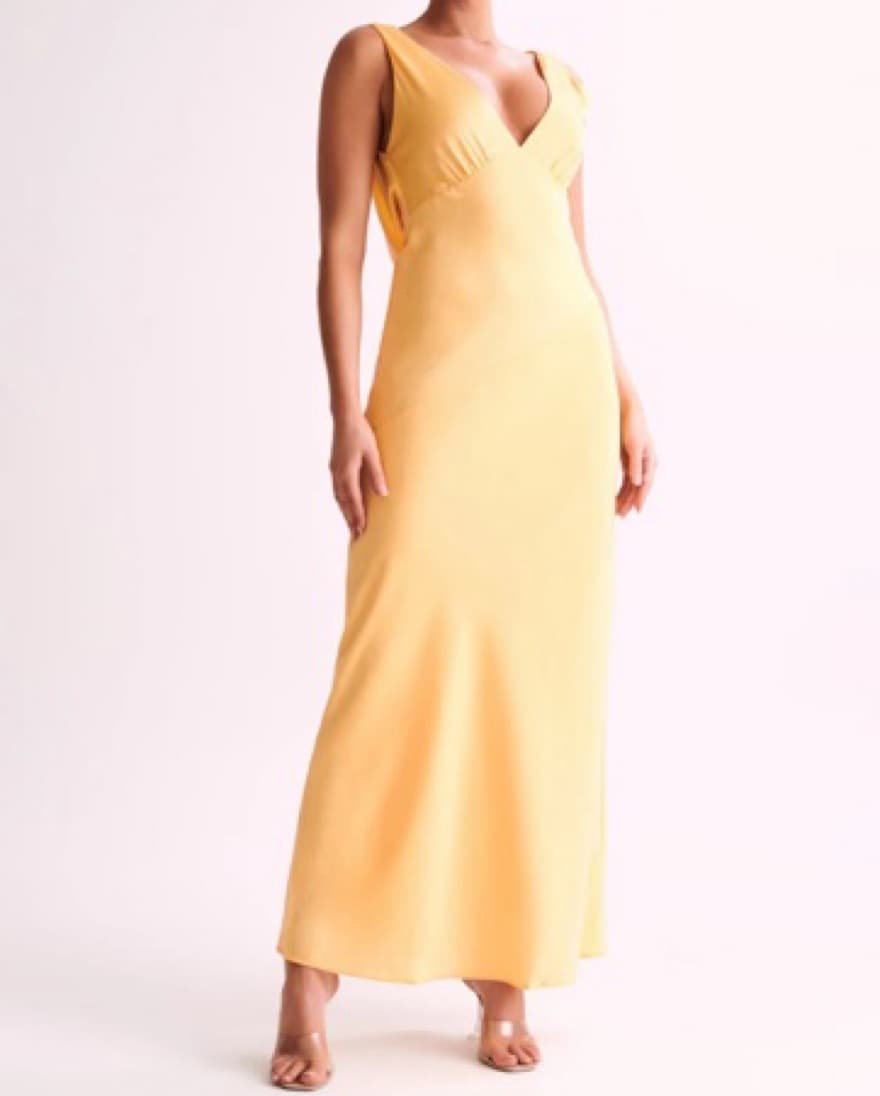 Lemon Maxi Satin Dress With Back Cowl - Image 6