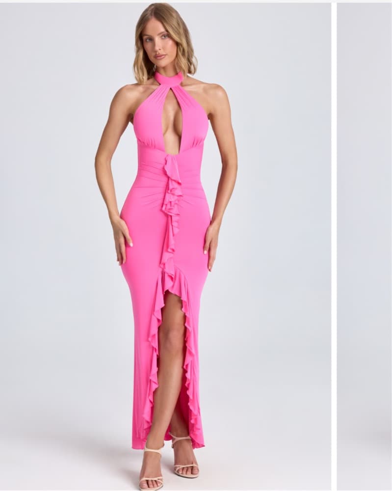 Oh Polly Ruffle-Trim Halterneck Gown - Image 2