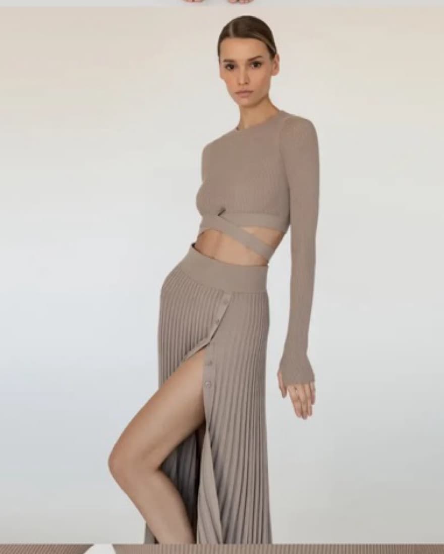Ribbed Knit Crop Top Skirt Two Piece Set - Image 4