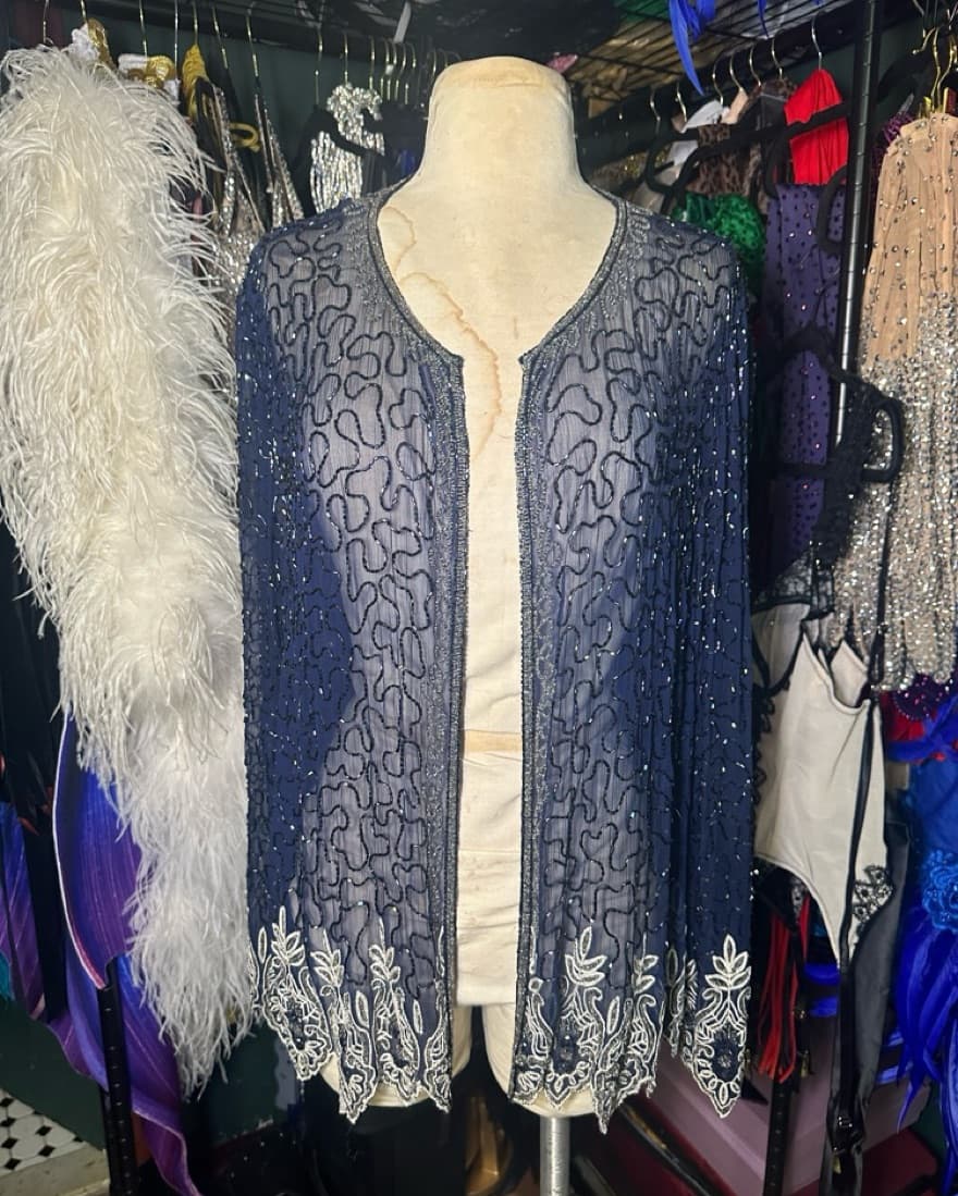 Elegant Sténay Sheer Navy Beaded Jacket  - Image 1