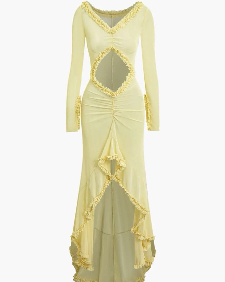 Commense Ruffle Trim Ruched Cutout Dress - Image 2