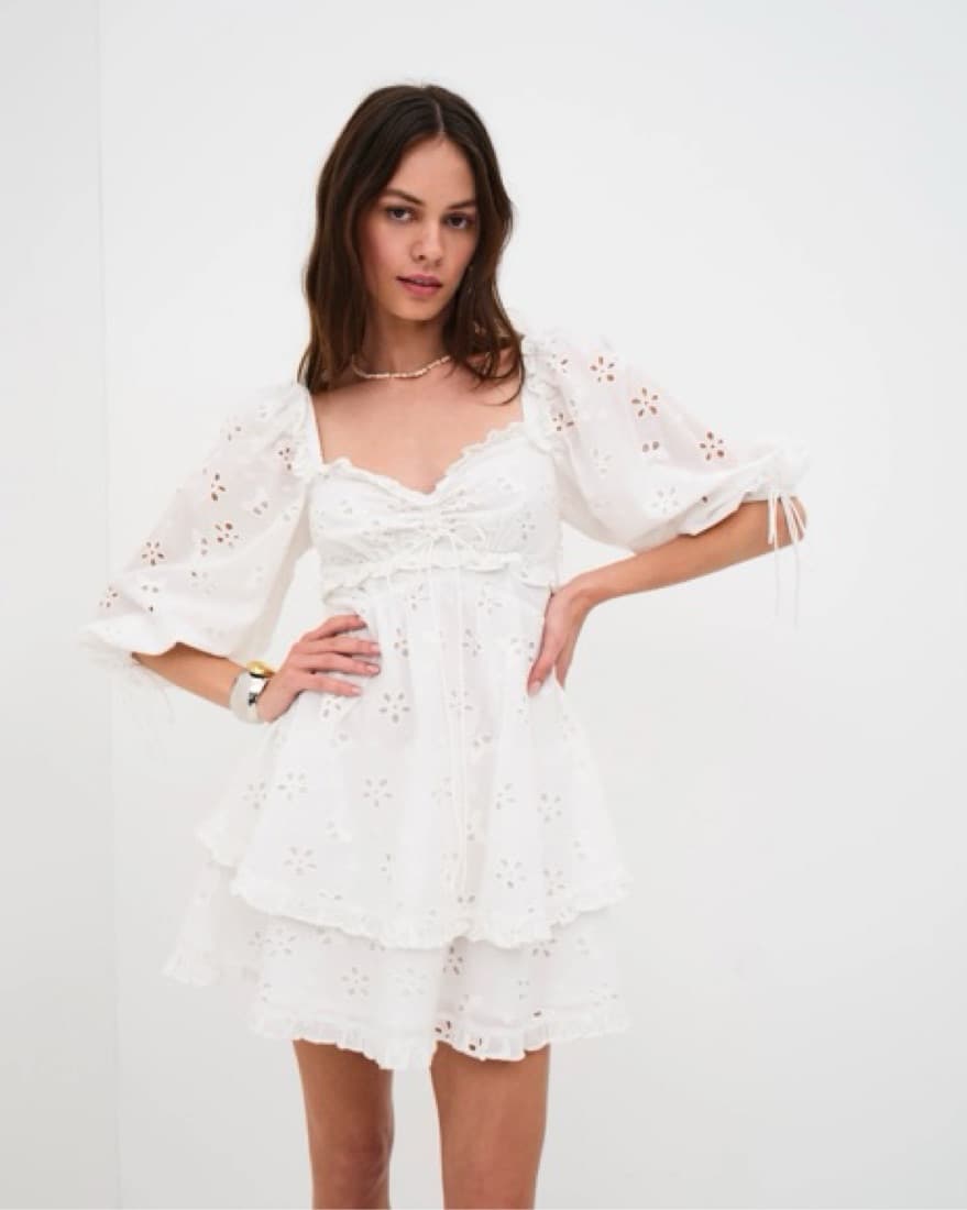 Fletcher mini dress puff sleeve eyelet - Image 1