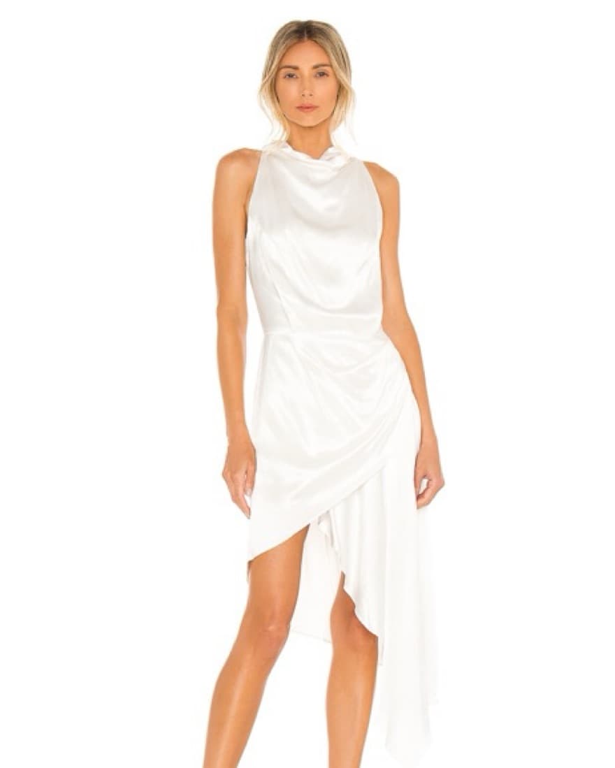 Elegant White Satin Assymetrical Dress - Image 1