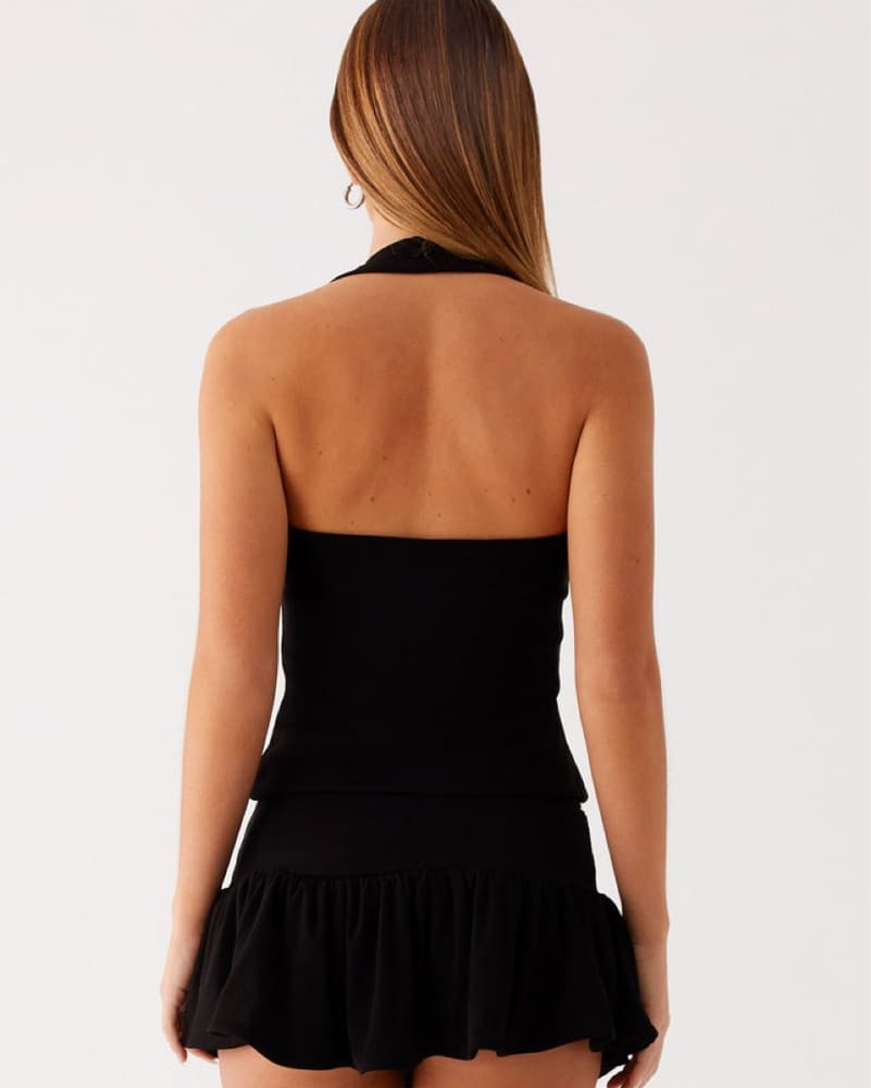Chic Black Sequin Crop Top - Image 4