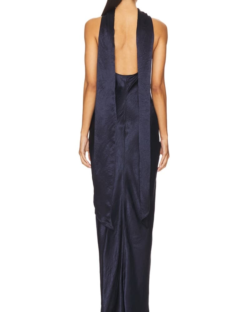 Amanda Uprichard Navy Blue Halter Gown - Image 3