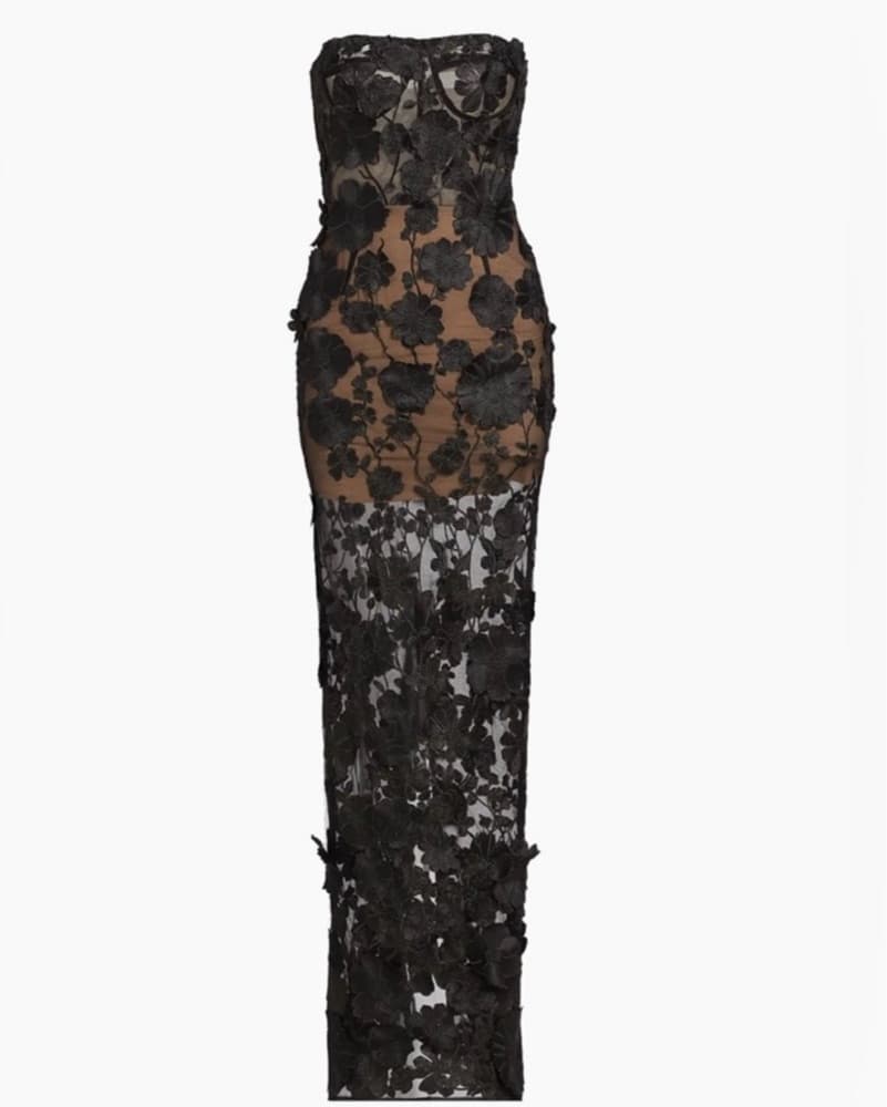 Bronx Banco Black Jasmin Flower Gown XS - Image 5