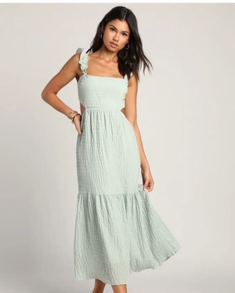 Mint Smocked Tie-back tiered Midi Dress  - Image 2