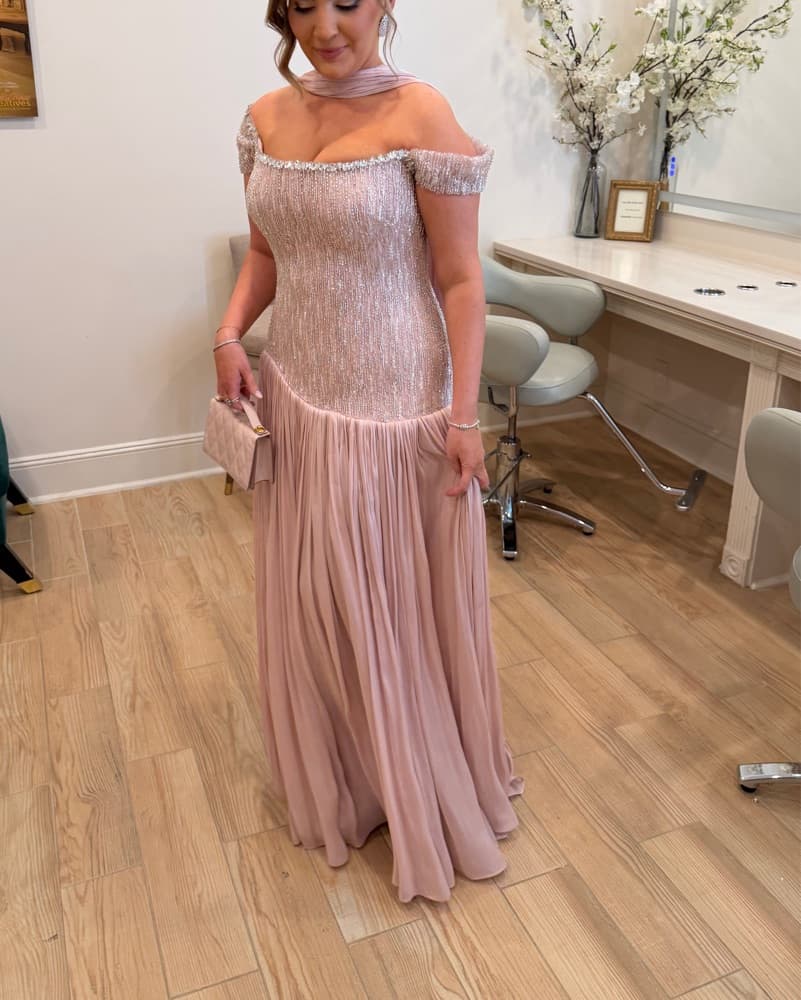 Glamorous Off-Shoulder Sequin Gown - Image 1