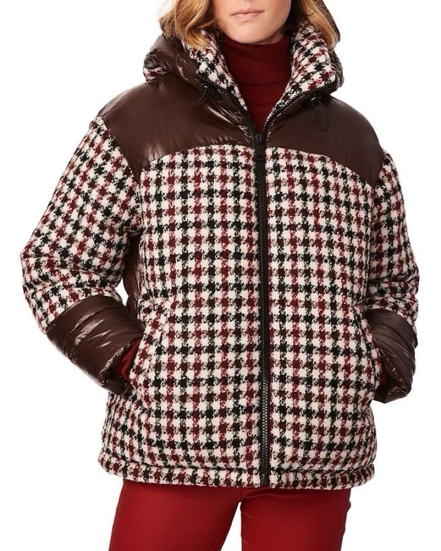 Bernardo Houndstooth Puffer Jacket Red - Image 1