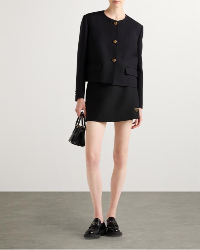 Prada Wool-Silk Skirt Classic Black Plain Mini Logo - Image 3