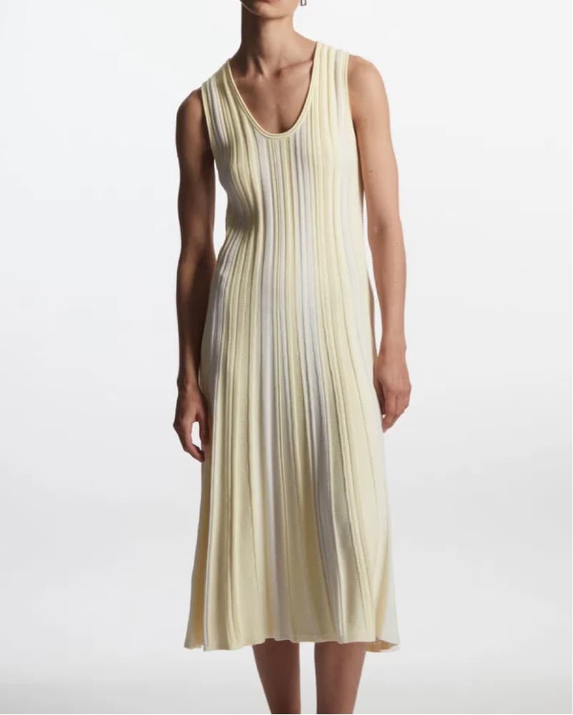 Cos Knit Pleated Yellow And Cream Dress - Image 4