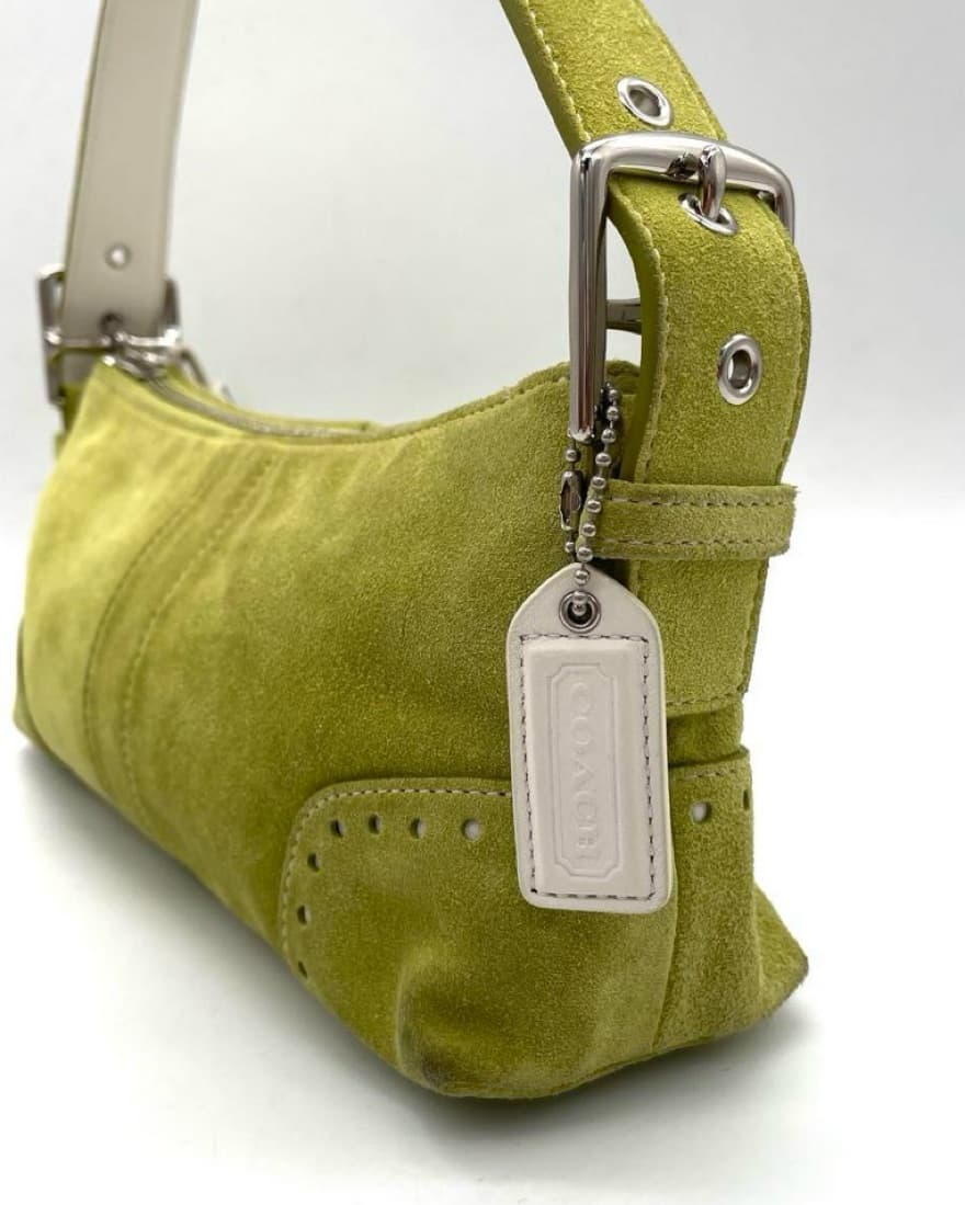 Coach Green Suede Baguette Bag Y2k - Image 2