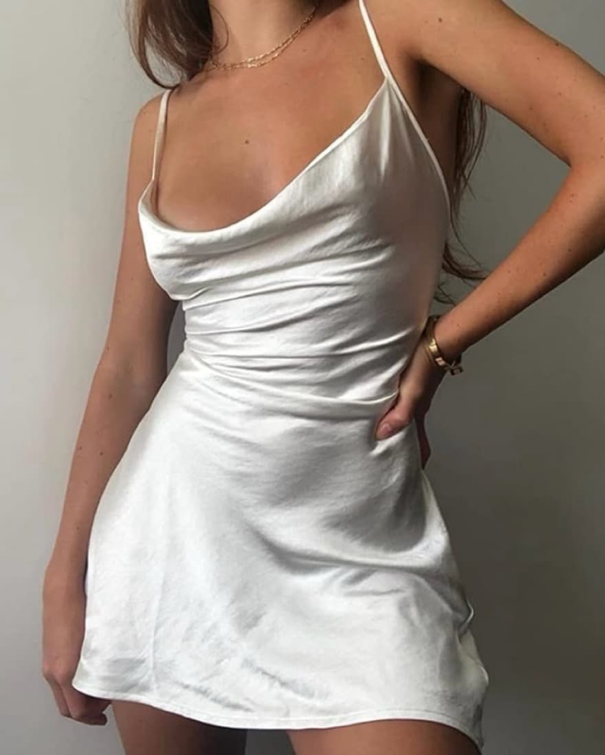 Mini-White Slip On Satin Dress - Image 3