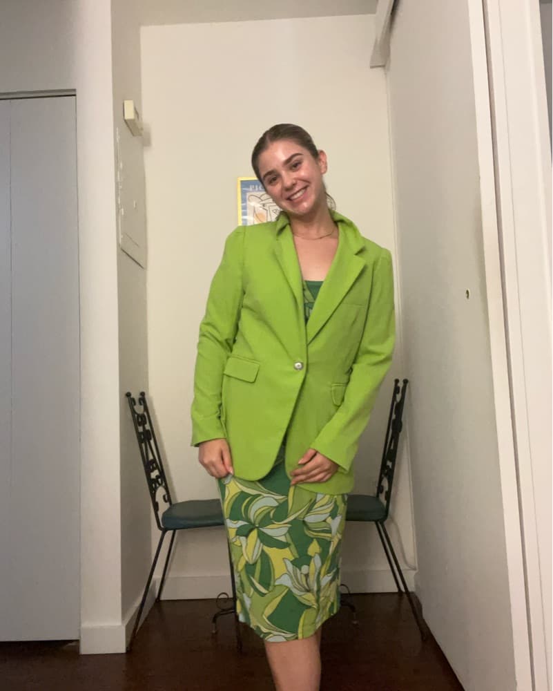 Green Printed Dress and Blazer Set - Image 3