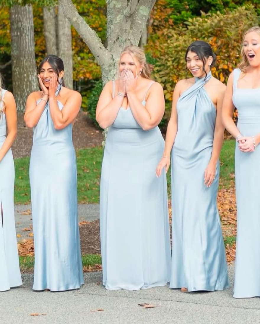 XS Halter Satin Blue Wedding Guest Dress - Image 4