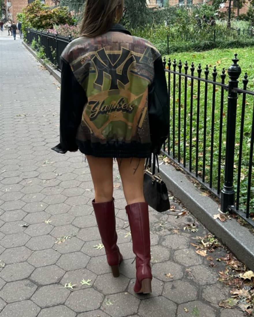 Vintage Yankees Leather Bomber Coat - Image 3