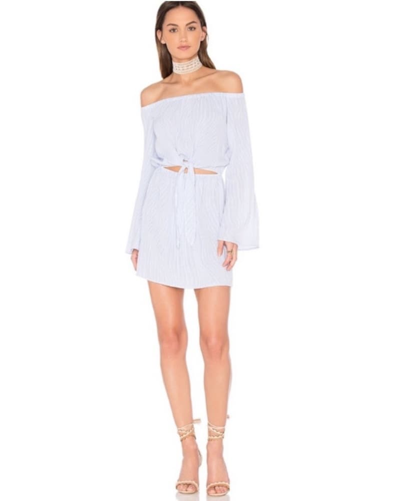L'Academie Blue Stripe OffShoulder Dress - Image 3