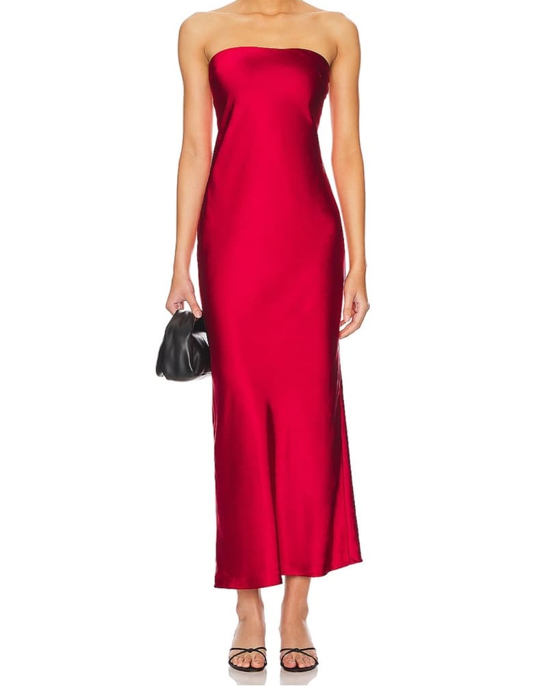 Revolve | Red Satin Strapless Dress (NWT - Image 1