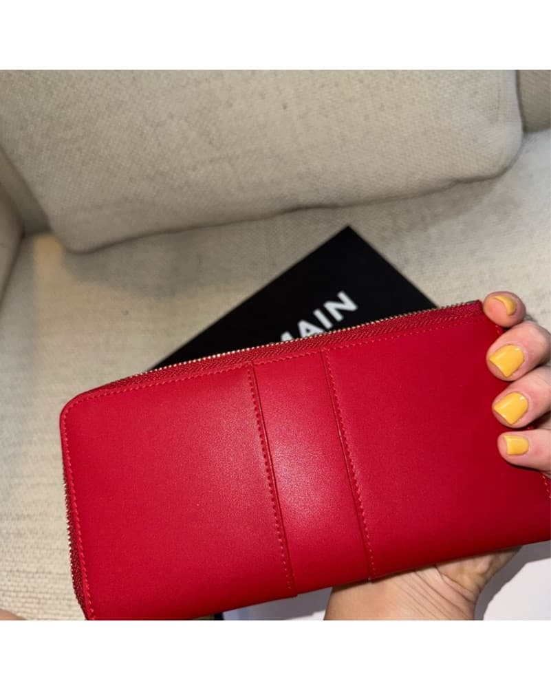 Balmain Red Nappa Leather Zip Wallet  - Image 2