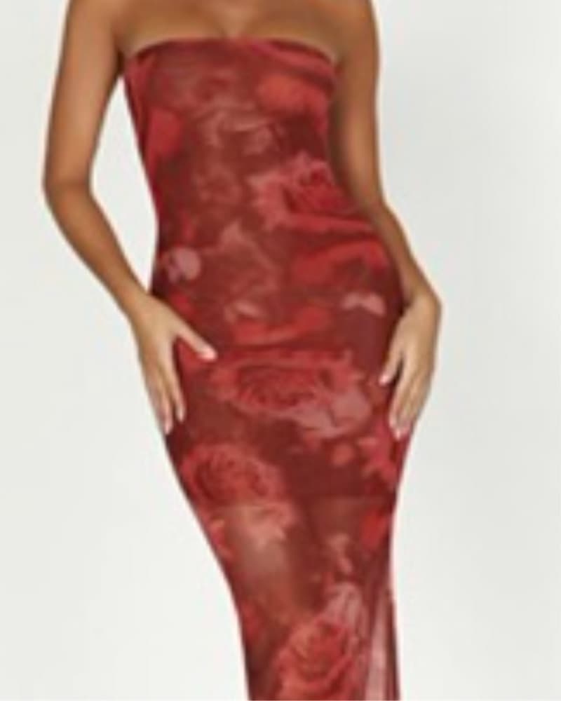 Stunning Floral Print Strapless Midi Dress - Image 2