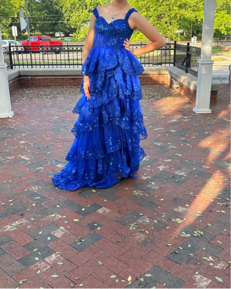 Blue Sequence Prom Dress - Image 3